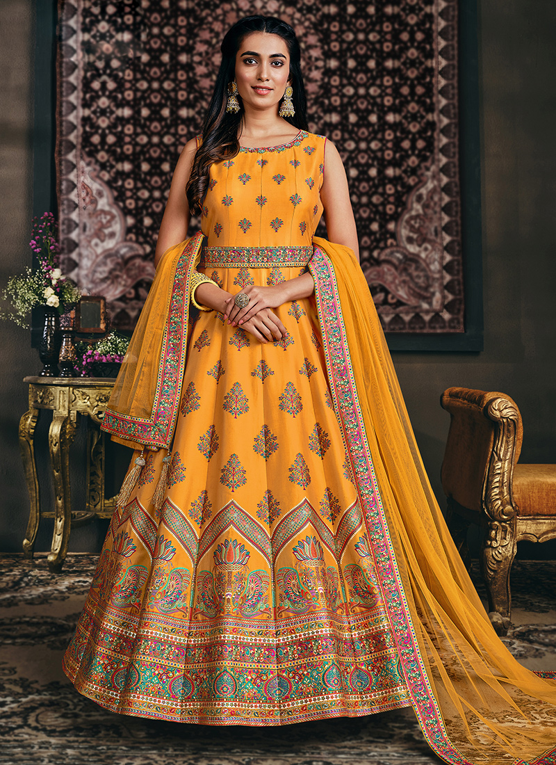 Banarasiya Wedding Wear Jacquard Silk Readymade Gowns With Dupatta ...