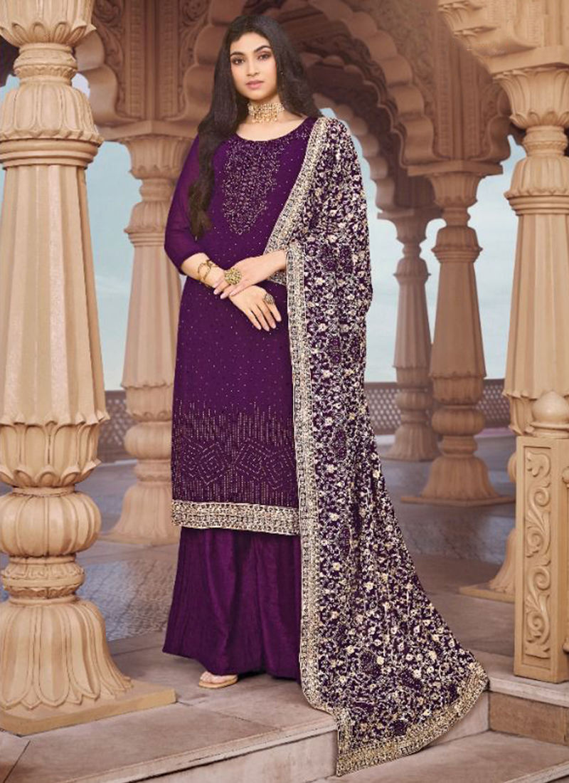 Buy Purple Georgette Traditional Wear Chain Work Palazzo Suit Online From  Wholesale Salwar.