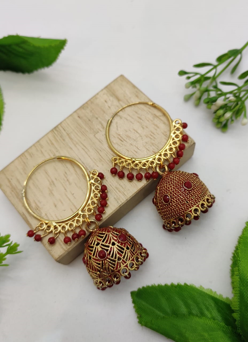 Gold Indian Earrings Traditional Wedding Bollywood Jewelry Handmade  Pakistani Ethnic Earrings Asian Jewellery Red Green Gemstone