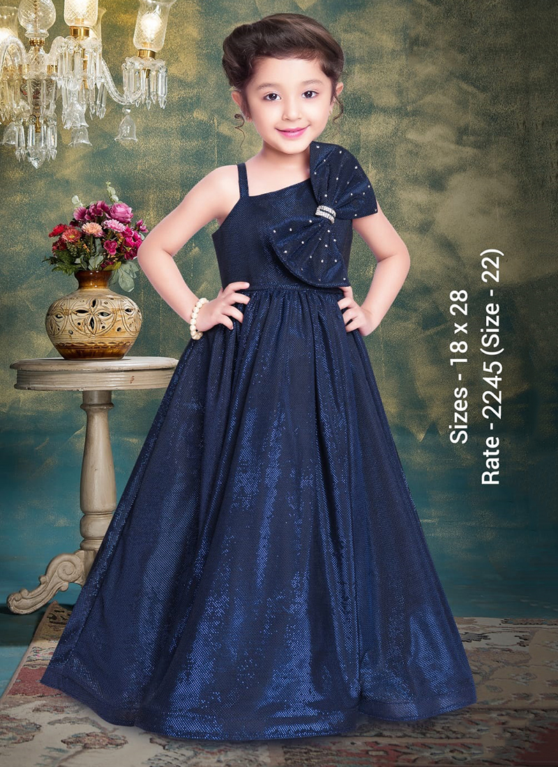 Buy Glossy Navy Blue Party Wear Gown for Girls | Gowns