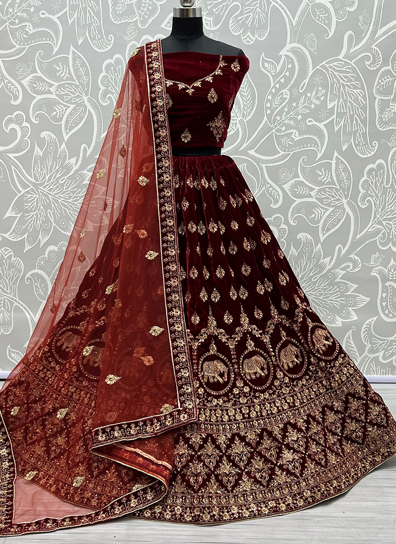 A2331 Zari Dori Work Designer Velvet Lehenga Cholis Collection Catalog