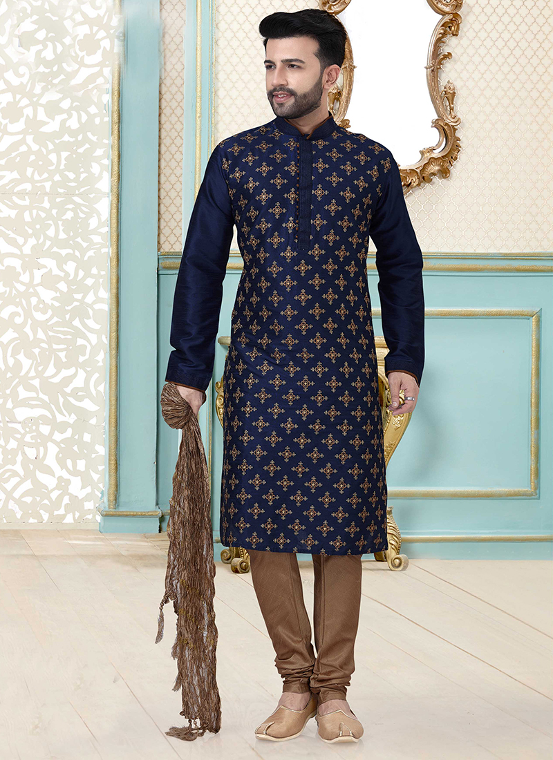 Navy Blue Kurta Dhupion Silk Chudidaar main image 1