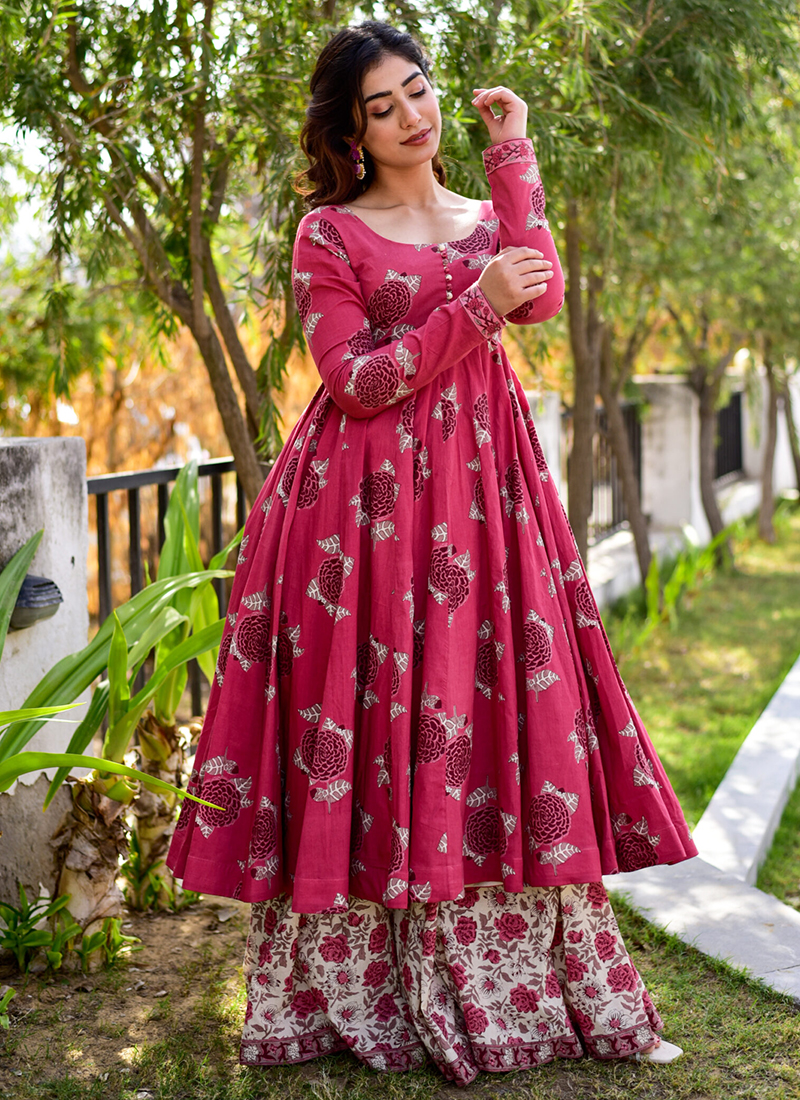 Buy Rani Cotton Silk Traditional Wear Digital Printed Gown With ...