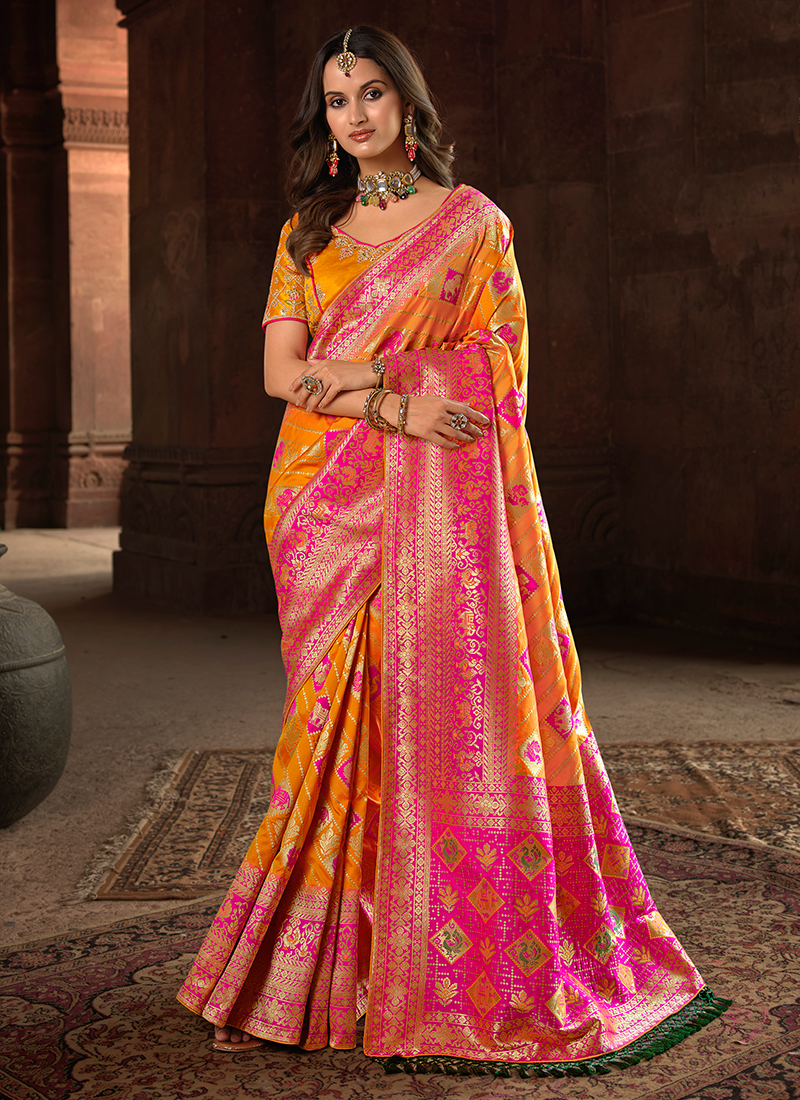 Buy Yellow Soft Silk Wedding Wear Weaving Saree Online From ...