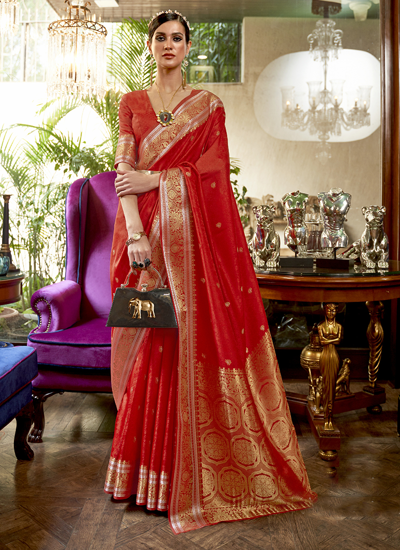 Red Silk Party Wear Kanjivaram Saree