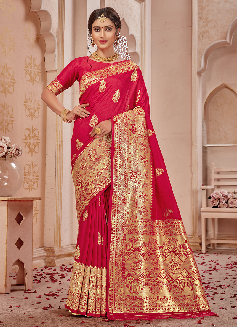 Buy Red Banarasi Silk Festival Wear Weaving Saree Online From ...