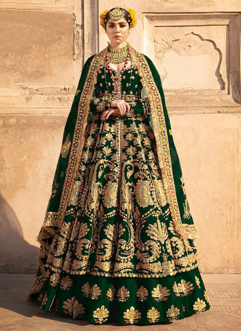 Emerald Green Maharani Bridal Lehenga - Annu's Creation