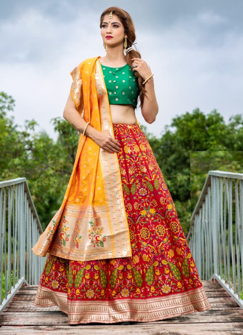 RED, WHITE , GREEN GUJARATI BRIDAL LEHENGA SET – Anisha Shetty