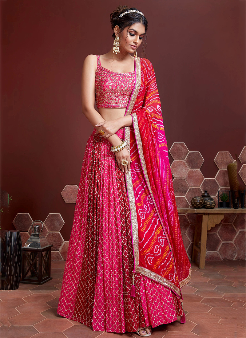 Pink Chinnon Silk Wedding Wear Sequins Work Lehenga Choli MANDAKINI 105