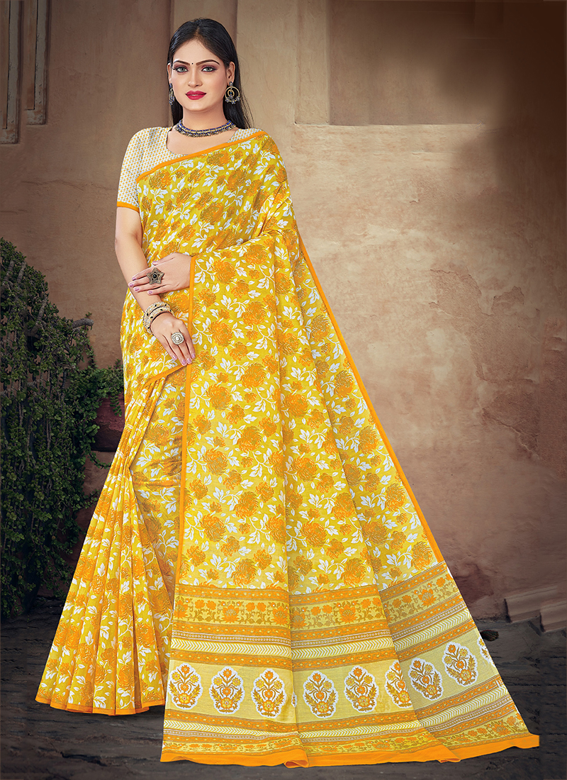 JCSS Yellow Cotton Saree Shapewear