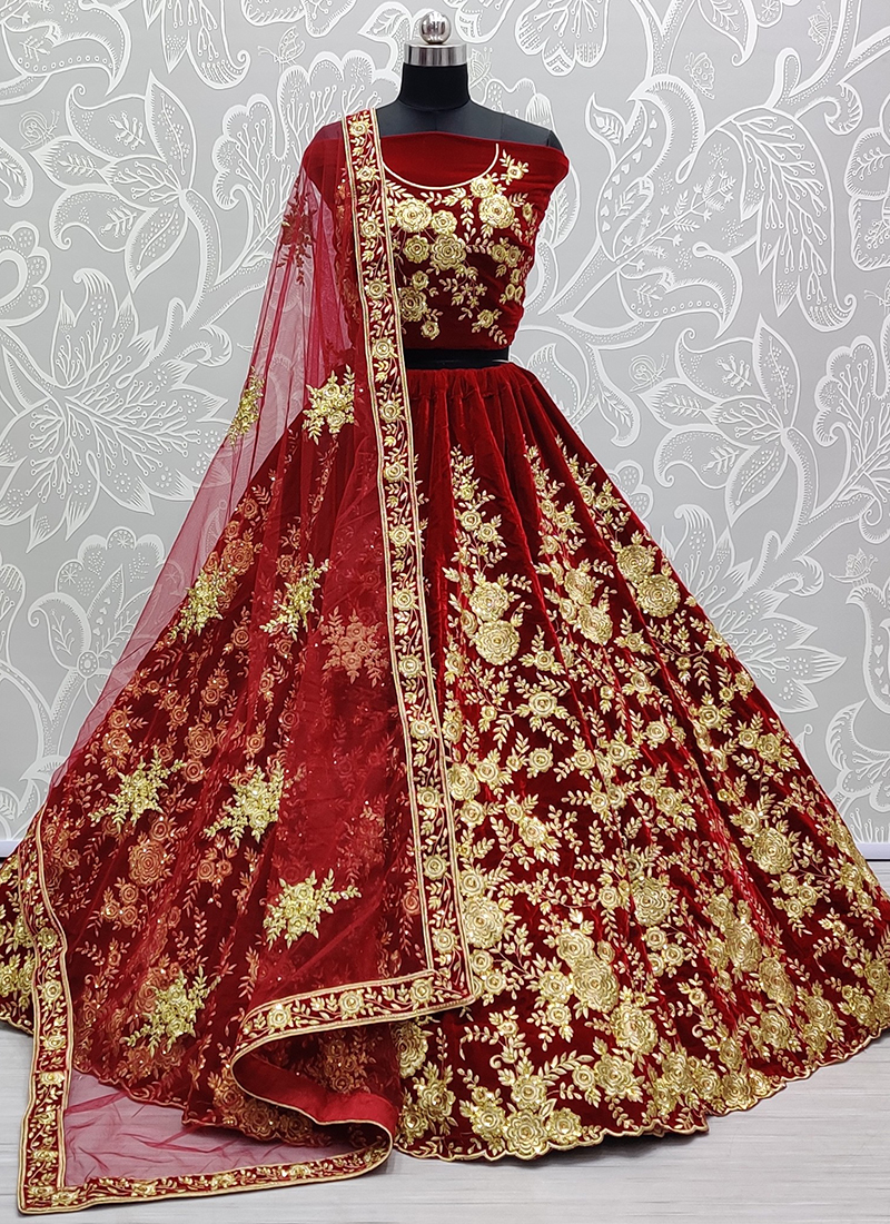 Shop Designer Pure Silk Zari Work Bridal Lehenga Online India & USA – Sunasa