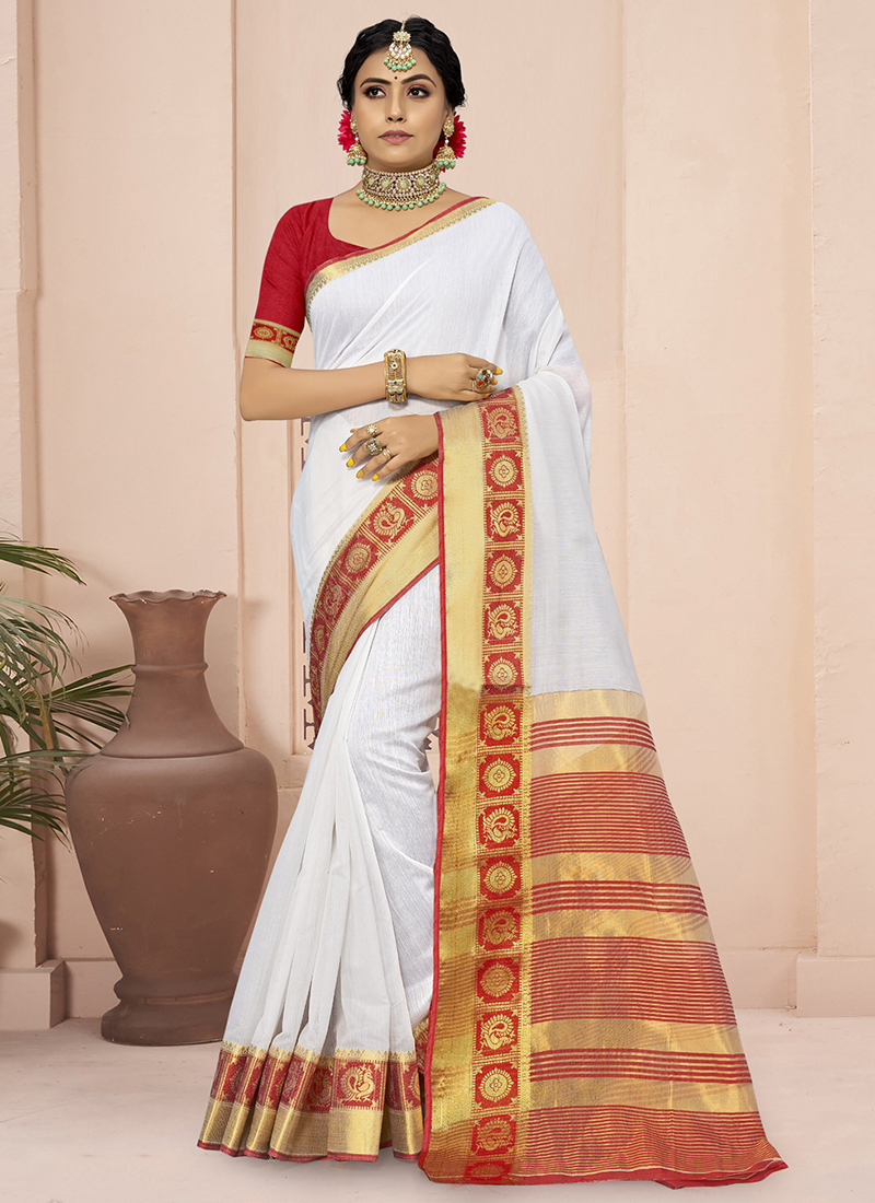 Buy Pure white Soft Cotton Saree Online – RODDUR