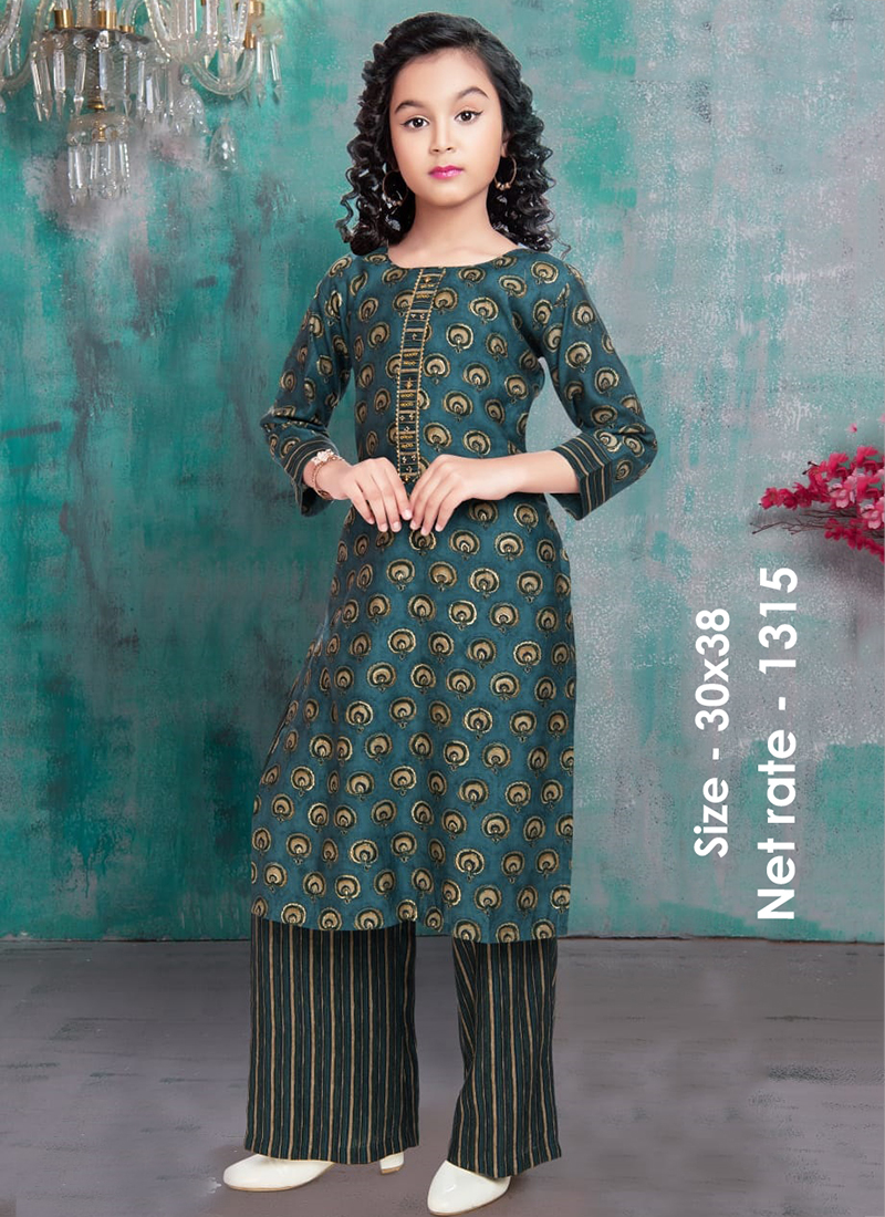 Green Muslin Floral Printed Kurti Pant Set – Meena Bazaar