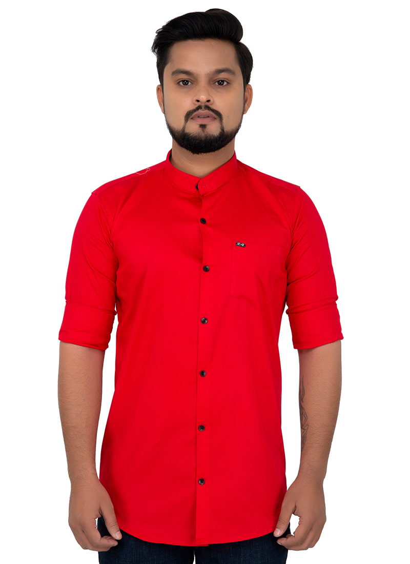 Buy Red Cotton Casual Wear Fancy Shirt Online From Wholesale