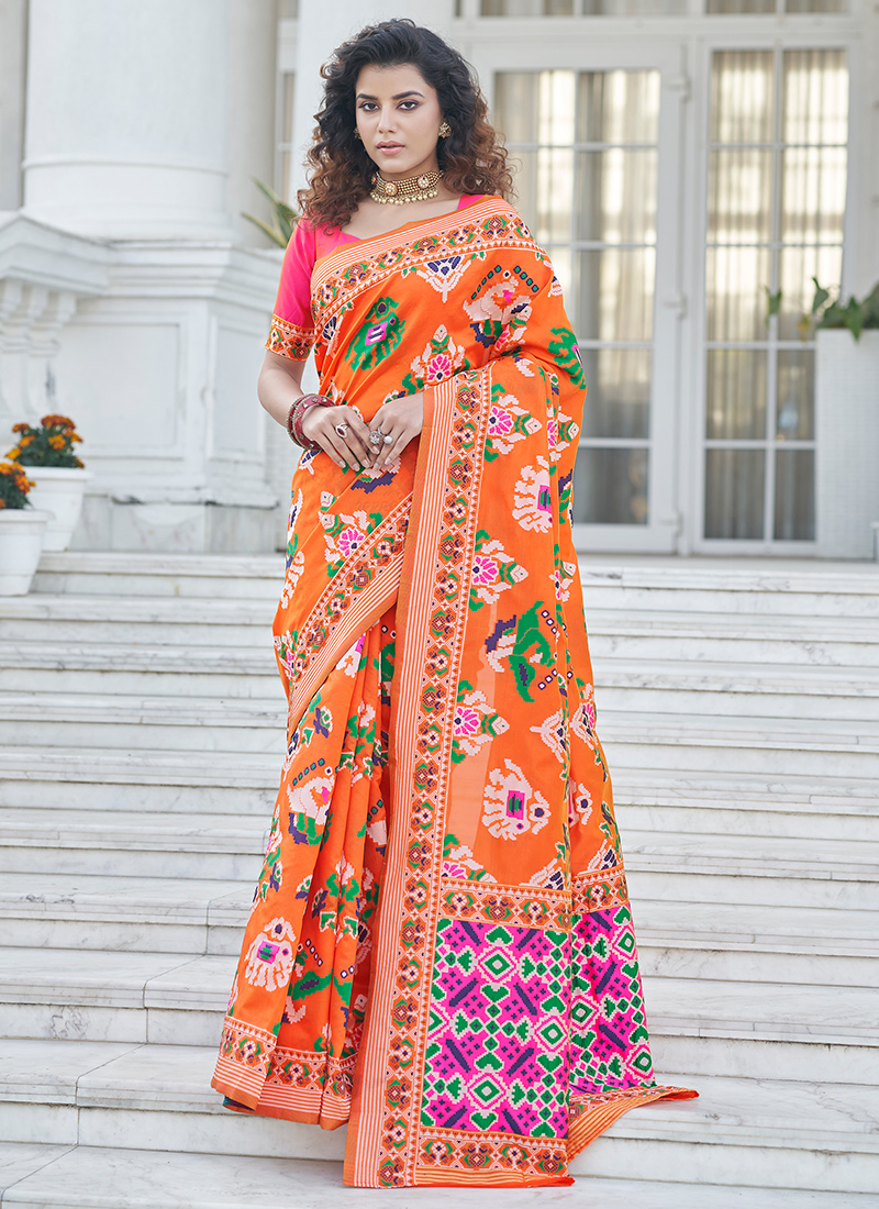 Orange party wear saree best sale