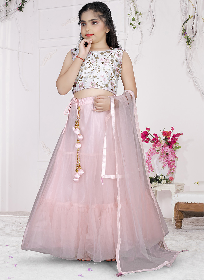 Buy Party Wear Pink Embroidery Work Satin Kids Lehenga Choli Online From  Surat Wholesale Shop.