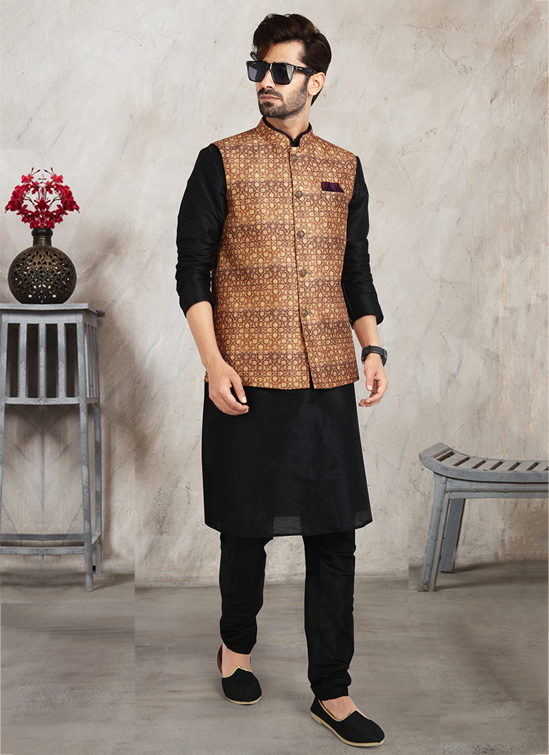 Embroidered Silk Maharaja Style Cream Color Nehru Jacket With Kurta Pa –  Rajanyas