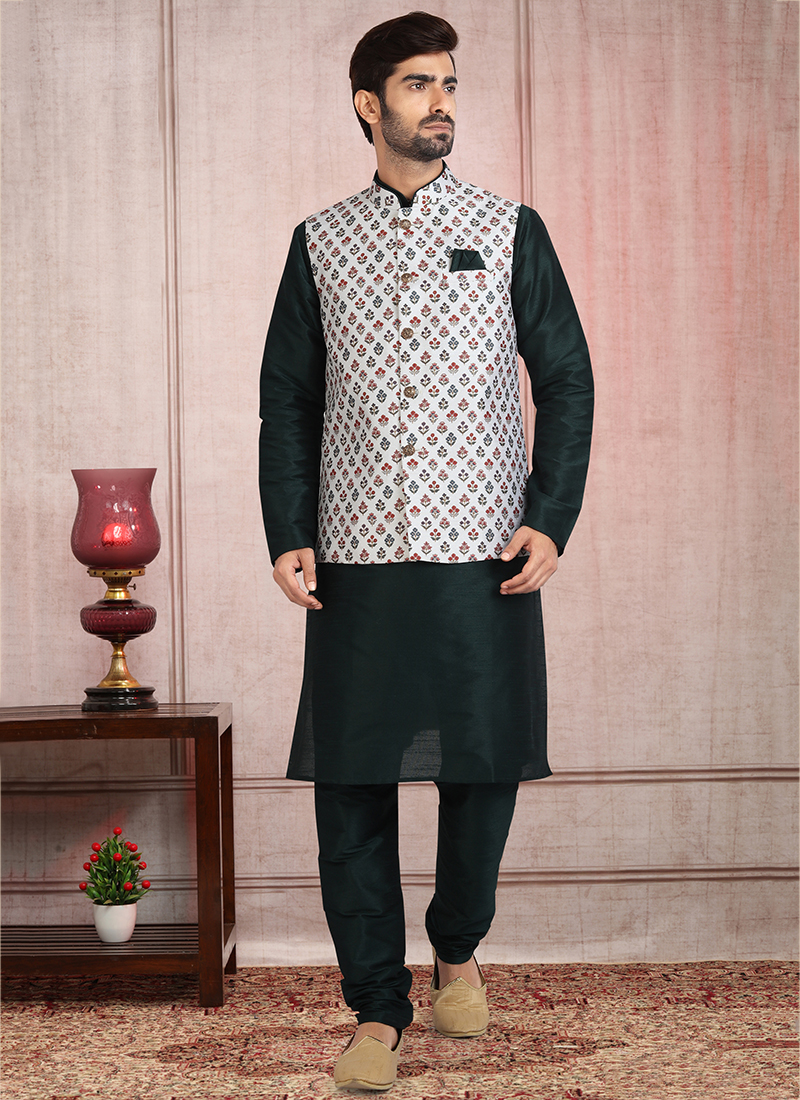 Buy Red Art Silk Traditional Wear Printed Work Kurta Pajama With Jacket  Online From Wholesale Salwar.