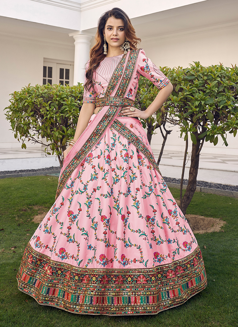 Buy Wedding Wear Pink Net Thread Work Lehenga Choli 151223 Online