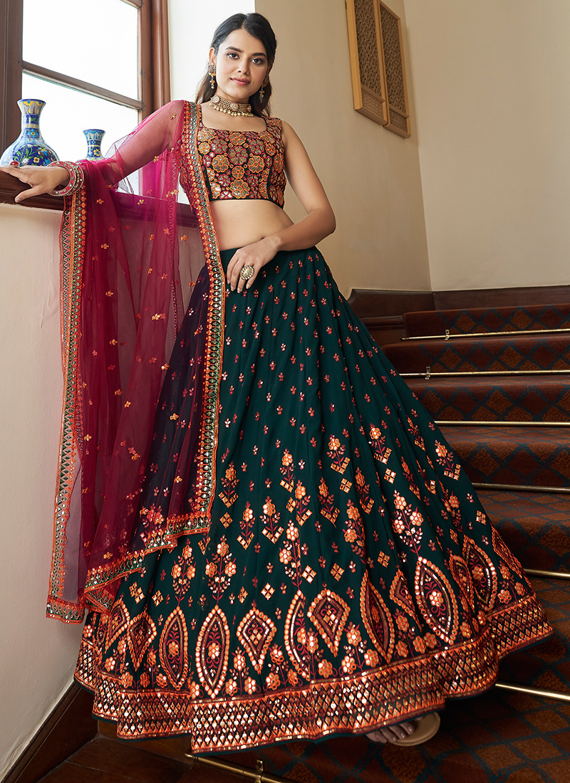 Sky Blue Sequins & Gota Patti Work Georgette Lehenga Choli