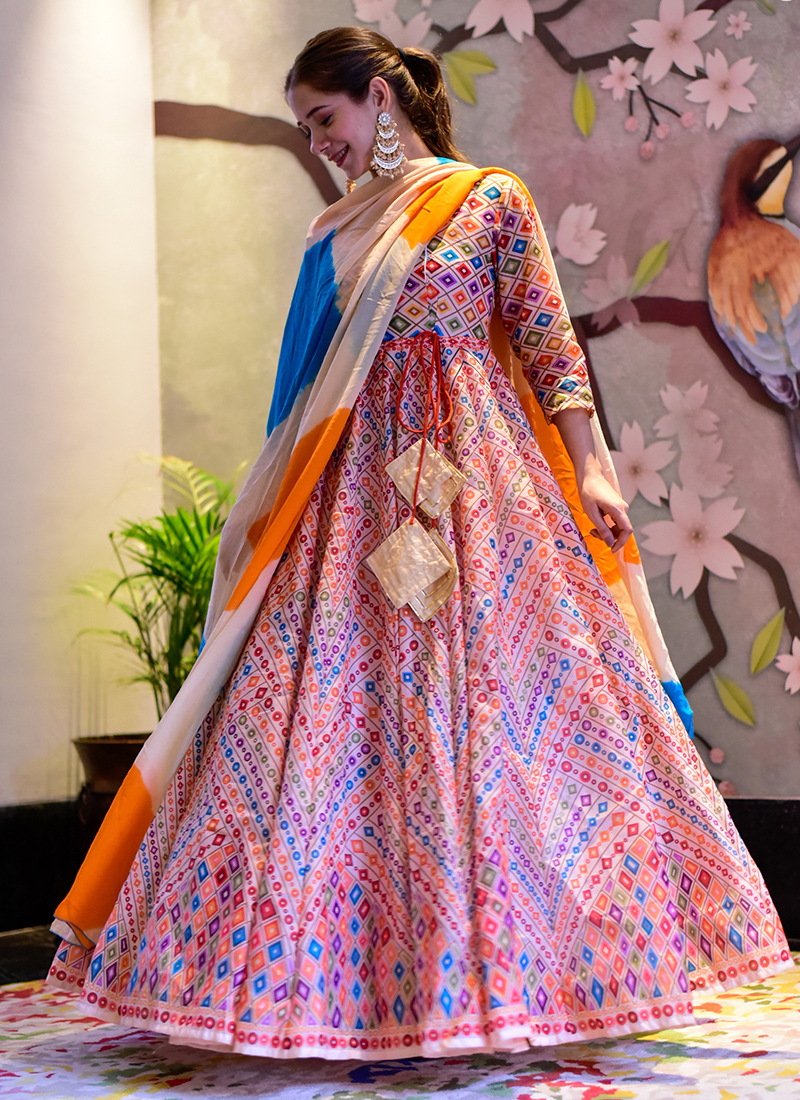 Buy Lavender Color Floral Print Chiffon Anarkali Gown