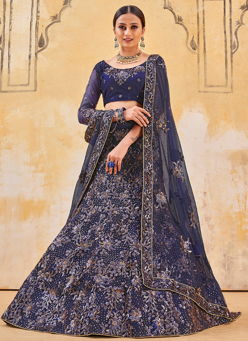 Navy Blue Designer Lehenga for Women Party Wear Bollywood Lengha Sari,  Indian Wedding Wear Embroidered Stitched Lehenga Choli With Dupatta - Etsy