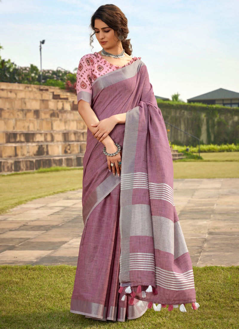 Buy Festival Wear Grey Khadi Printed Work Soft Linen Saree Online From  Surat Wholesale Shop.