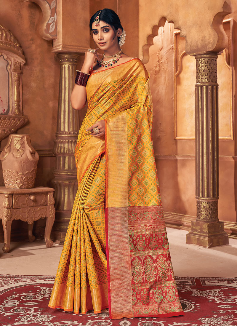 Buy Yellow Silk Party Wear Patola Saree Online From Wholesale ...