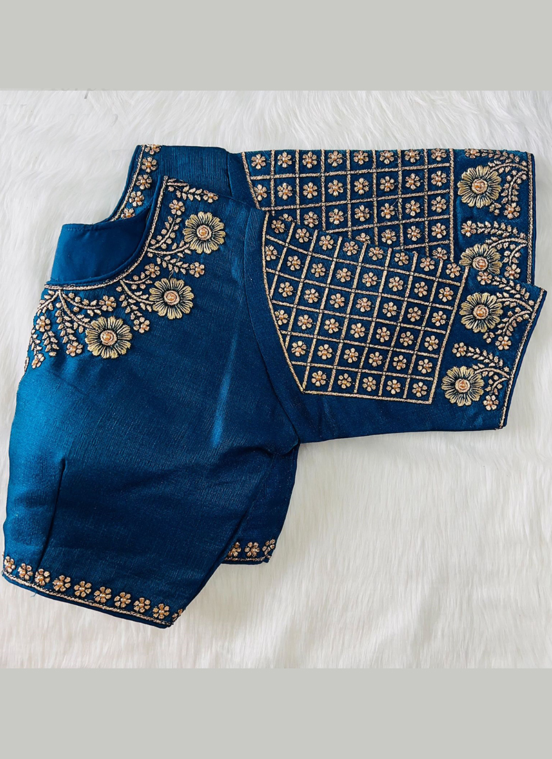 Buy Blue Phantom Silk Wedding Wear Embroidery Work Blouse Online ...