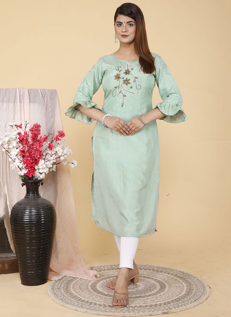 pista green silk kurti