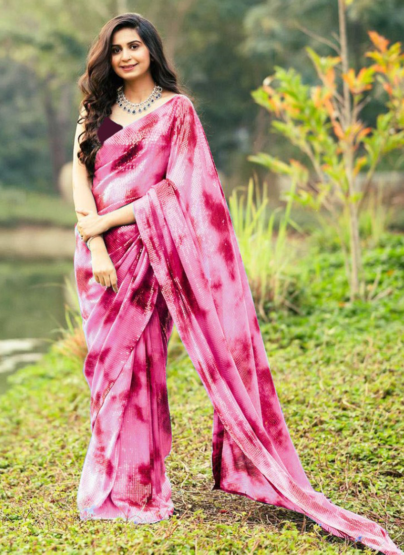 Pink Embroidered Border Party Wear Net Saree Latest 4333SR06