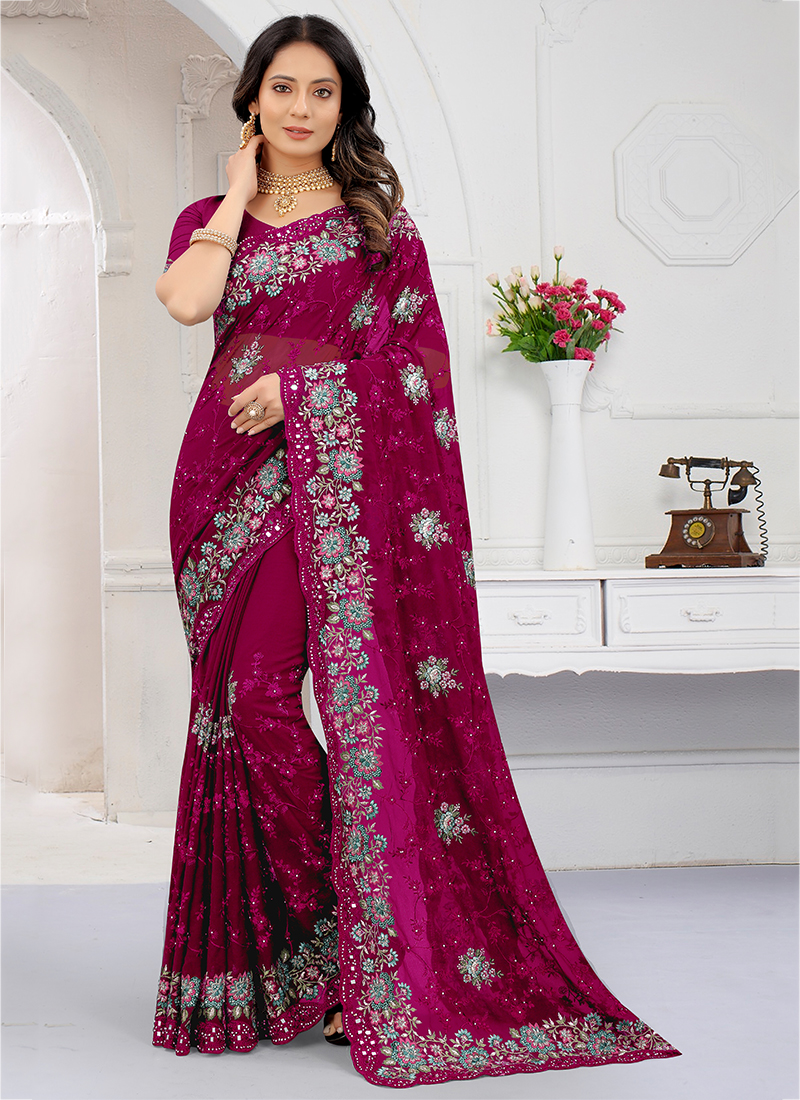 Cherry Red Brasso Printed Saree | Leemboodi