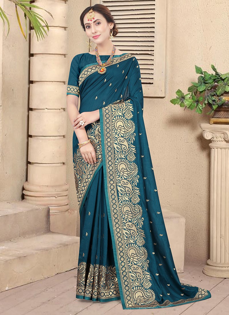 Peacock Blue Apsara Cotton Silk Zari Woven Saree – TASARIKA - India's Most  Loved Sarees!