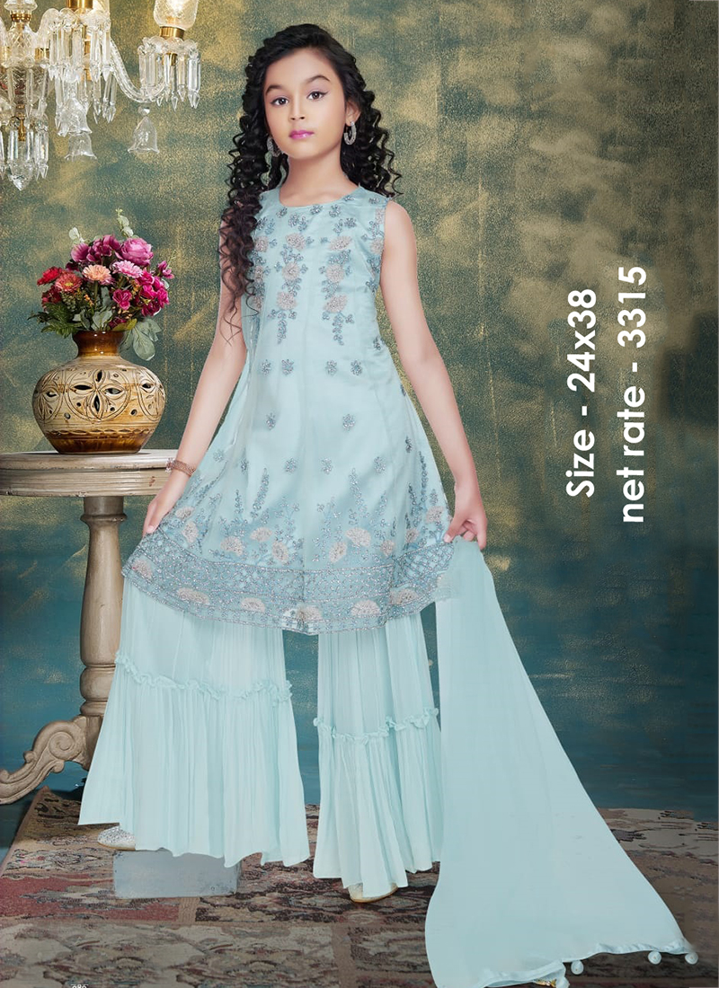 Party Wear Eid Special Light Green Sharara Suits For Girls Price Mention Of  4 Pcs Catalog