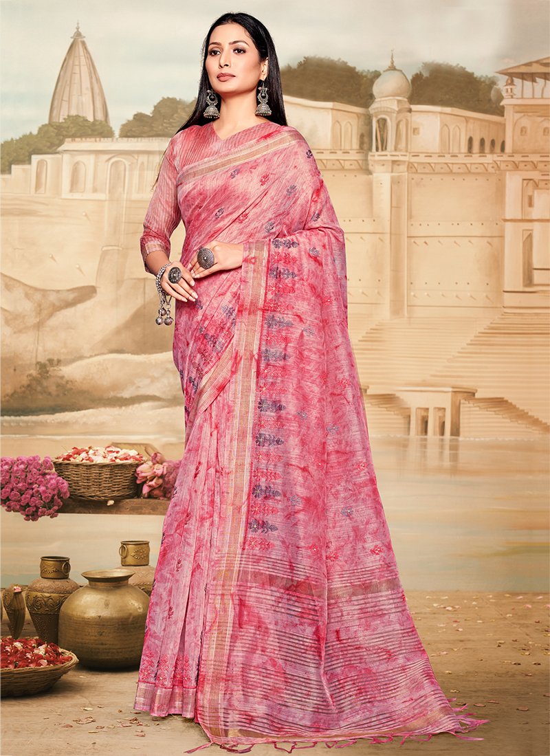 Premium quality soft chanderi silk saree with all over embroidery work.  Contrast semi raw silk blouse.. Pric… | South silk sarees, Saree blouse  designs, Saree dress