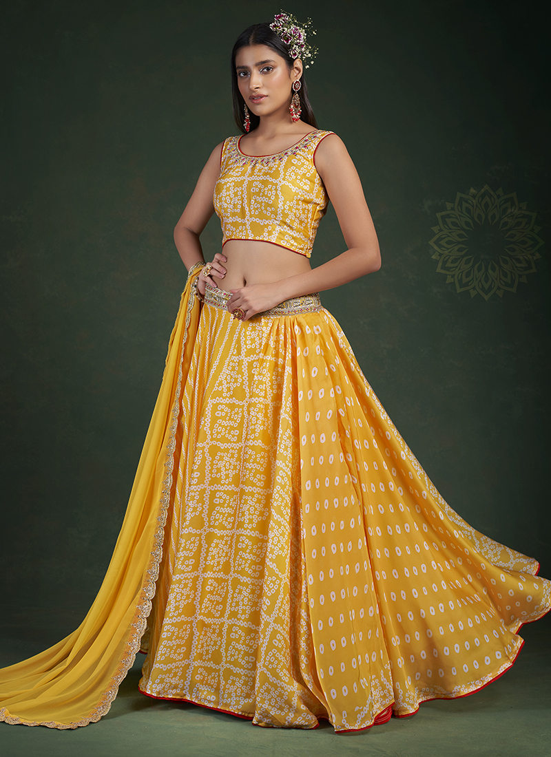 Party Wear Stitched Sangeet Outfit Yellow Hand Work Lehenga at Rs 21999 in  Hyderabad