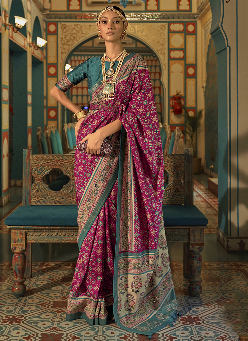 Buy Violet Silk Wedding Wear Patola Saree Online From Wholesale ...