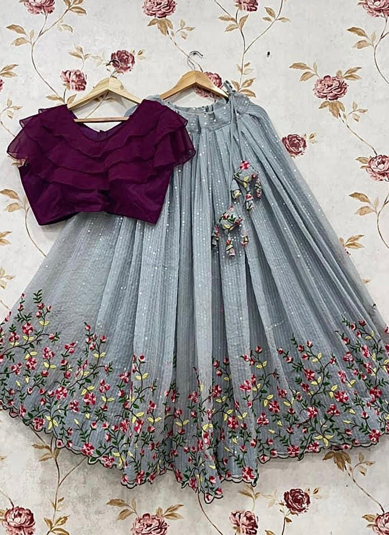 Buy Grey Purple Georgette Party Wear Sequins Work Lehenga Choli For Girls  Online From Wholesale Salwar.