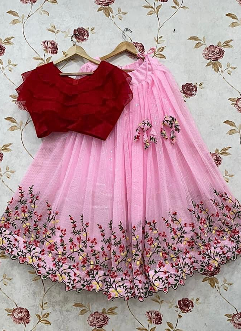 Buy Pink Georgette Party Wear Sequins Work Kids Lehenga Choli ...