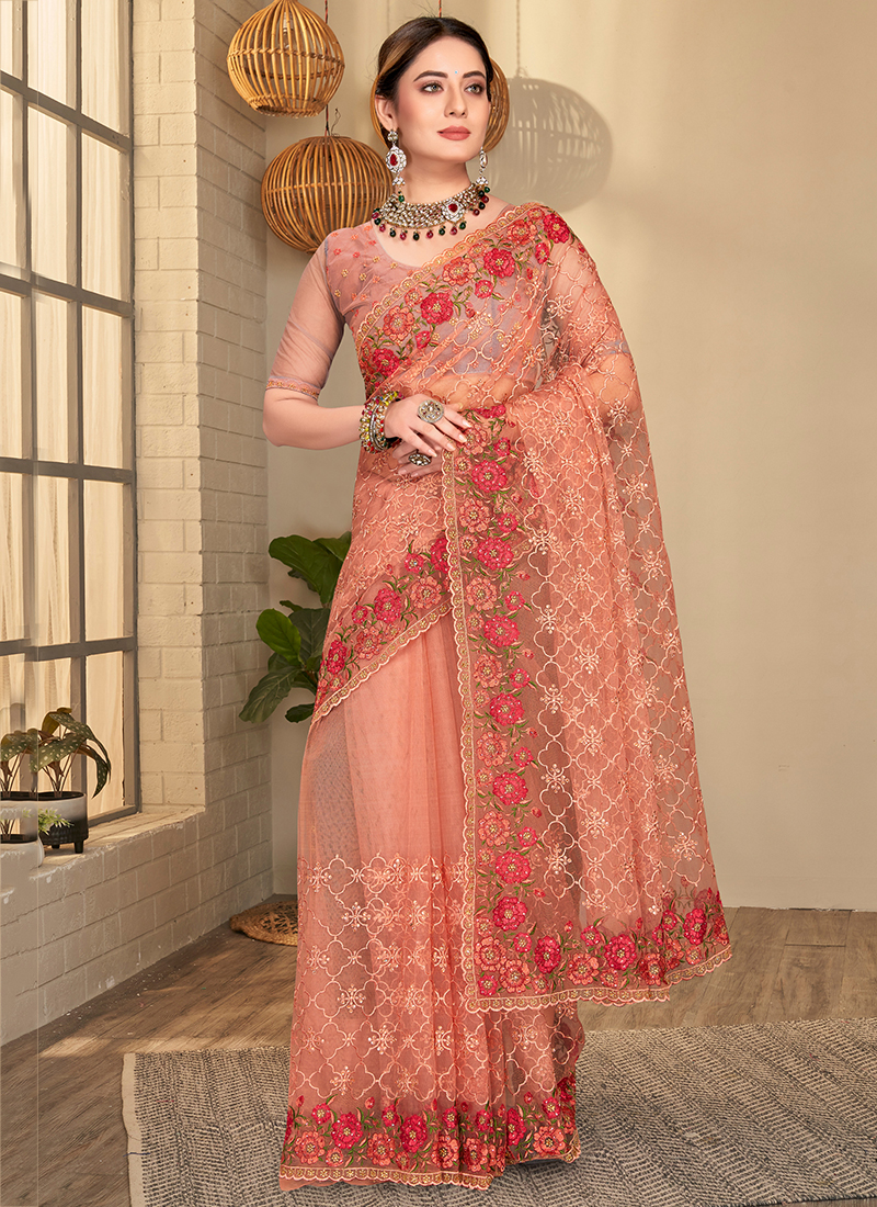 Peach colour outlet party wear saree