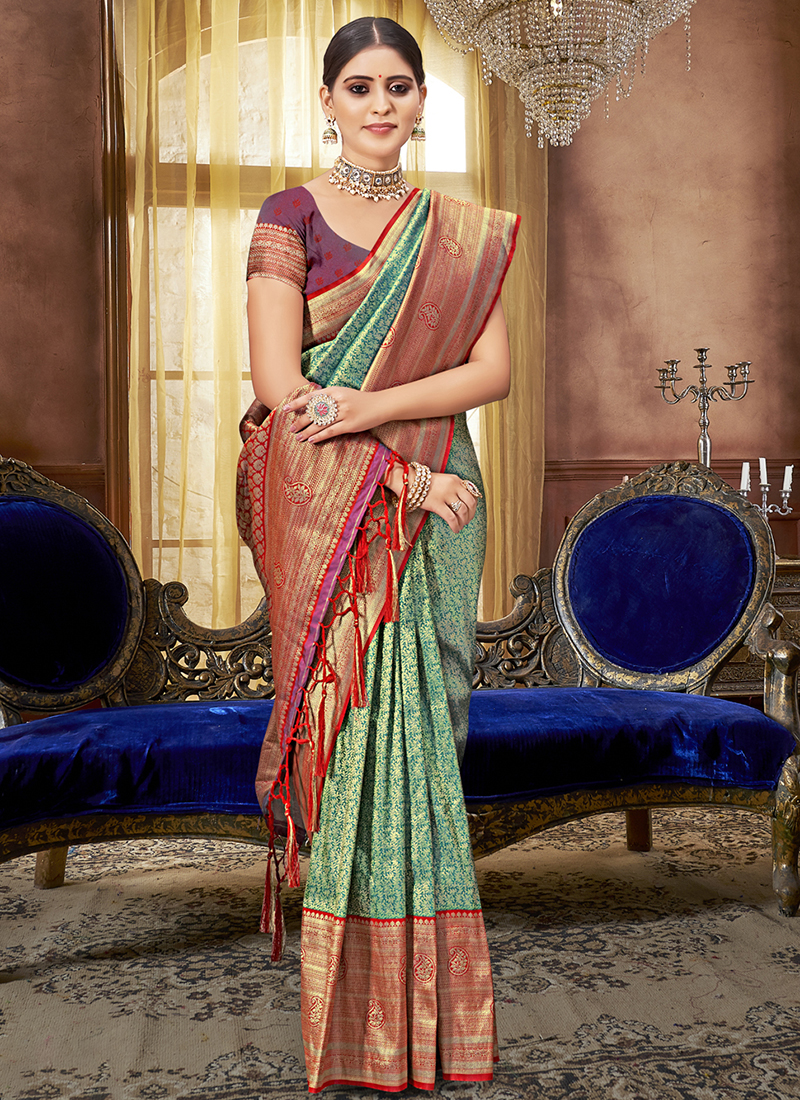 Pista Green Silk Saree With Blouse 279962