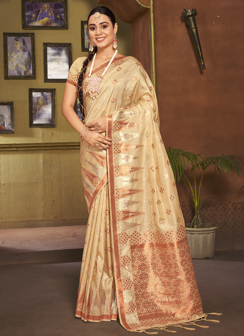 Kuberan Cream With Red Border Paithani Silk Saree – Kuberan Silks