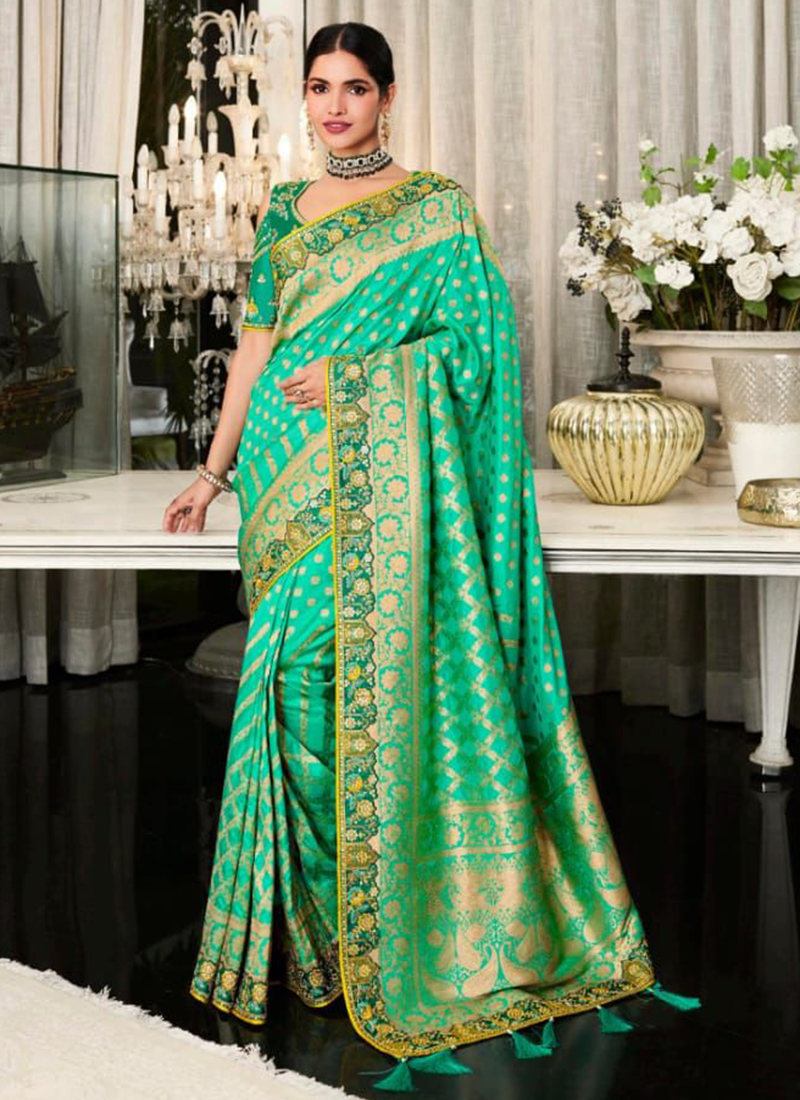 Wedding Wear Heavy Border And Butti Work Vichitra Silk Sarees Collection  Catalog