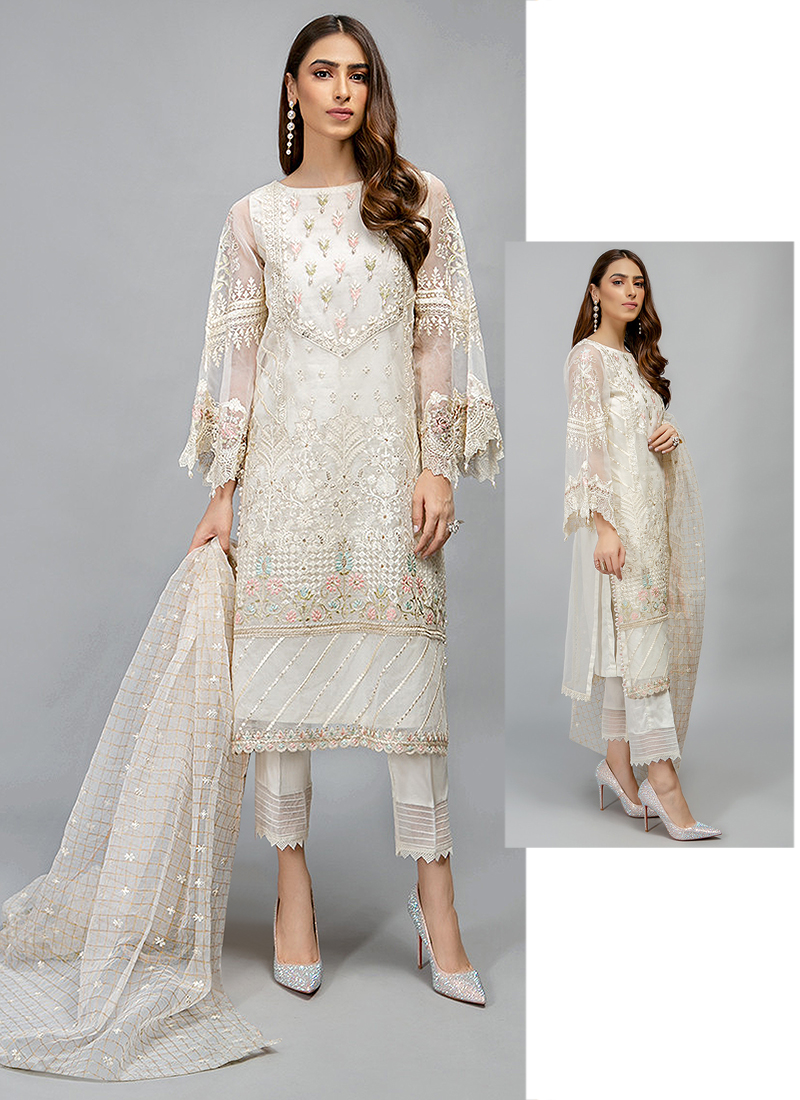 Buy White Organza Festival Wear Embroidery Work Pakistani Suit ...