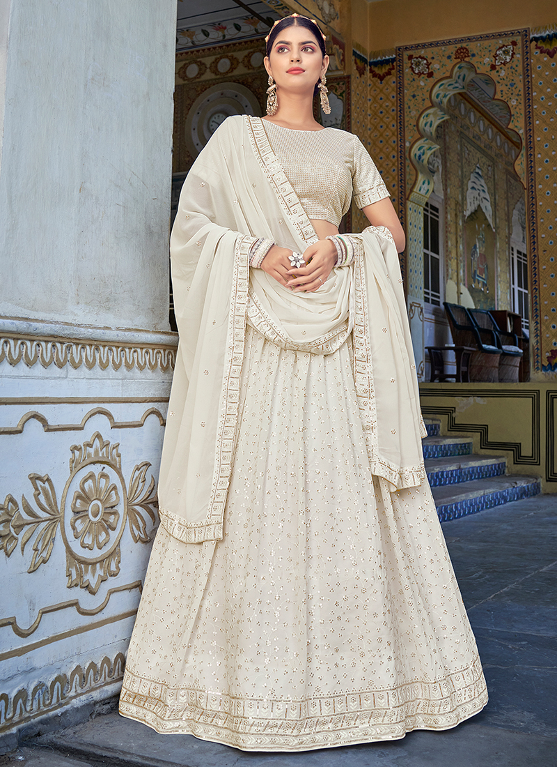 Buy Off White Georgette Traditional Wear Thread Work Lehenga Choli