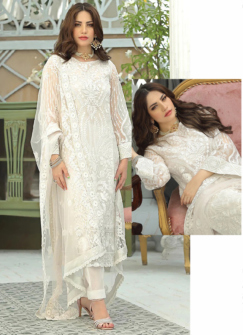 Buy White Georgette Designer Pakistani Suit Online From Wholesalez.