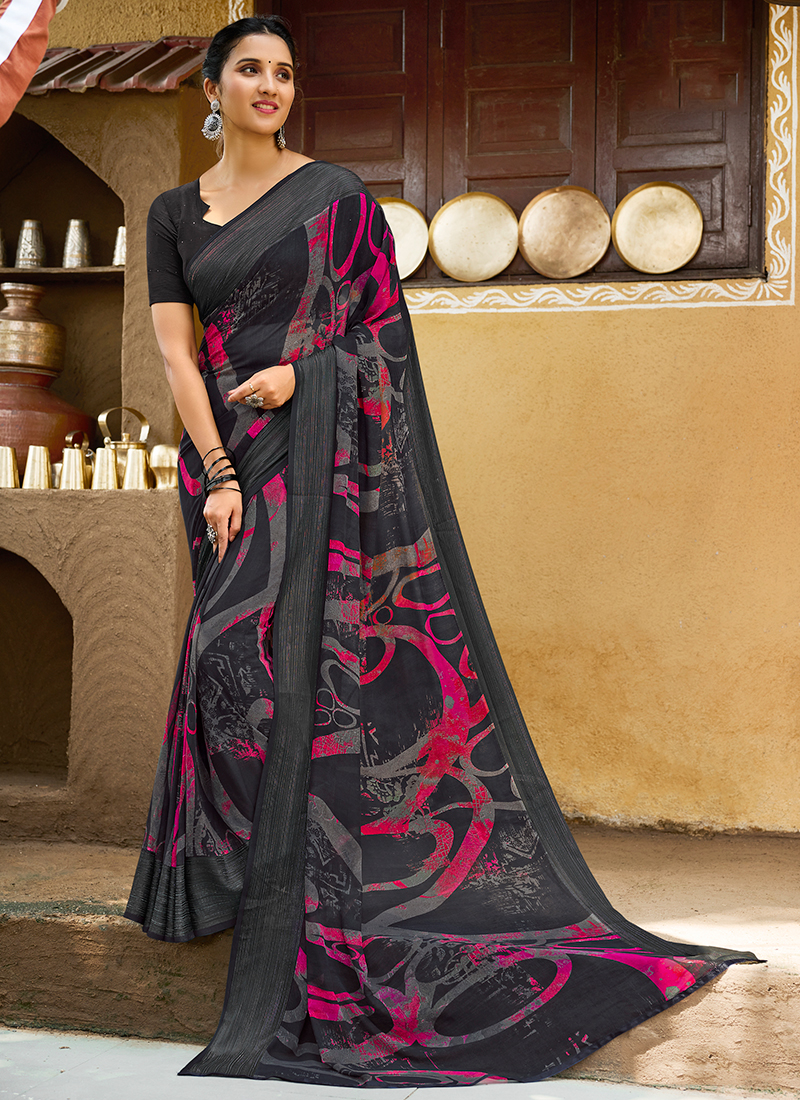 Multi Color Georgette Fabric Printed Daily Wear Saree