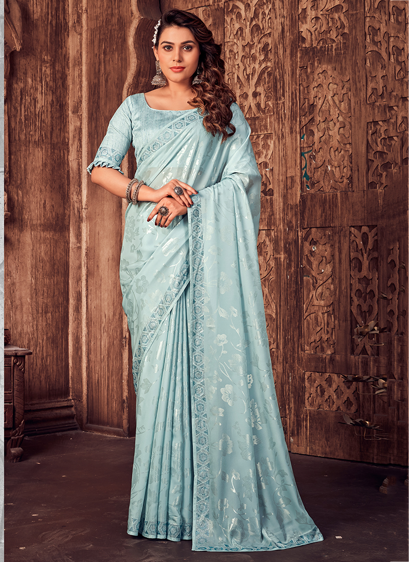 Buy Sky blue Silk Party Wear Embroidery Work Saree Online From ...
