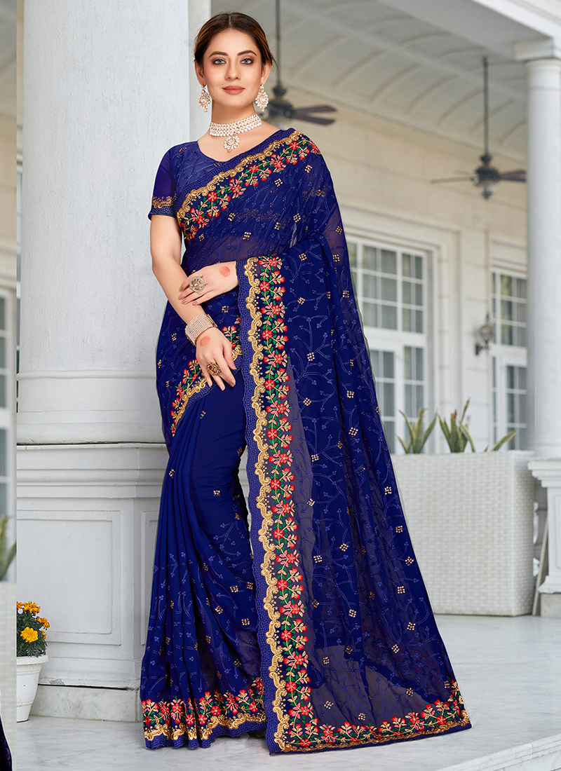 Buy Navy blue Sarees for Women by Ri-wah Online | Ajio.com