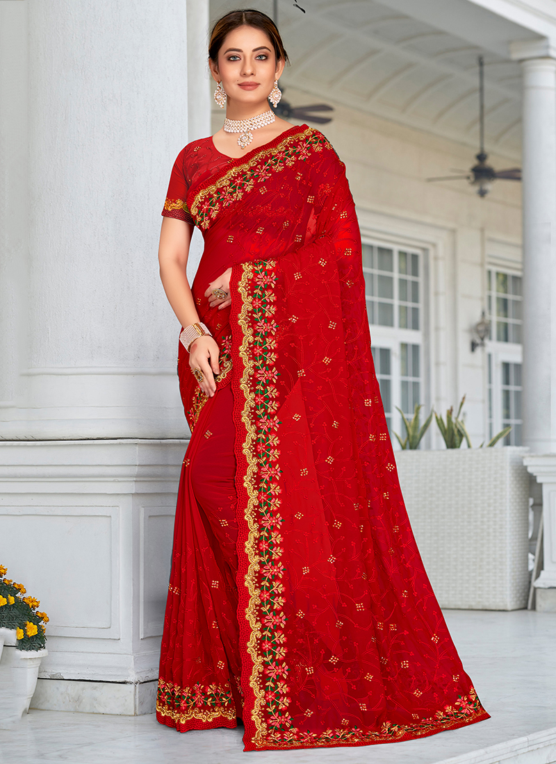 Sushmita Sen Red Art Silk Stone Work Saree -